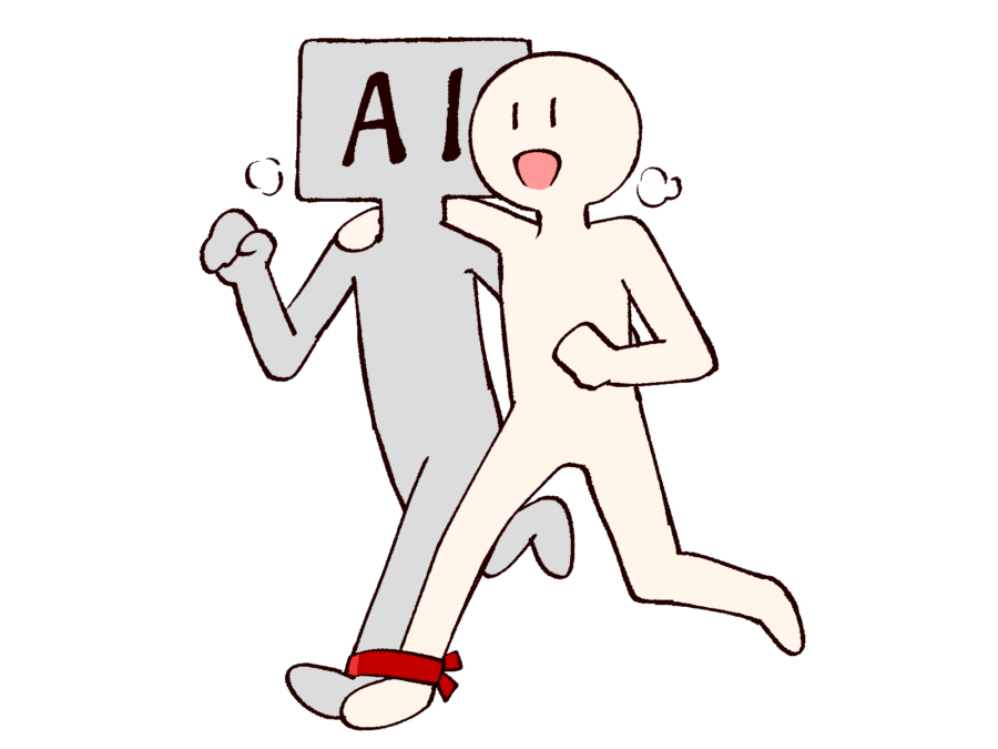 AIと協力しながらホームページ制作やパンフレット制作を進めるイメージ