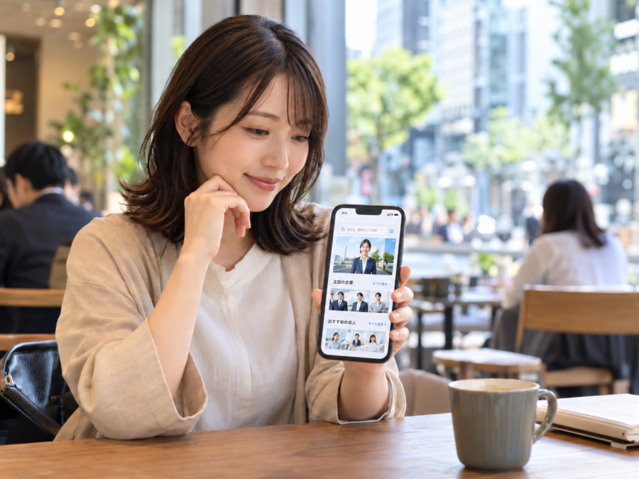 採用サイトで社員や仕事内容を確認する就職活動中の求職者