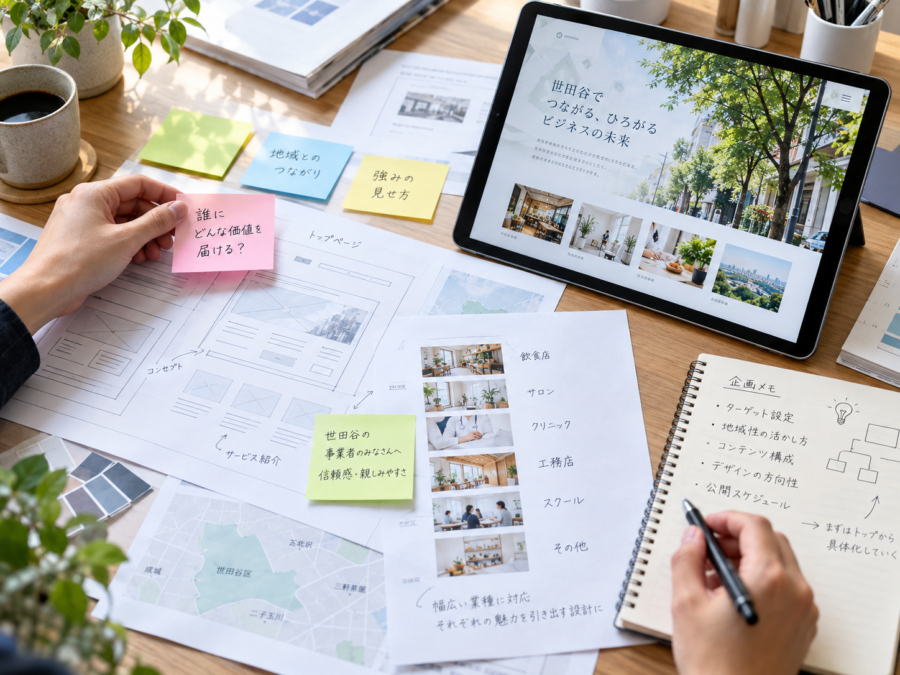 世田谷区の企業や店舗向けホームページの構成を整理する制作イメージ