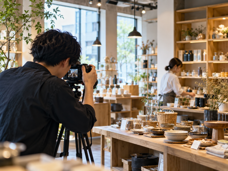 店舗ホームページに使用する実際の店内写真を撮影する様子