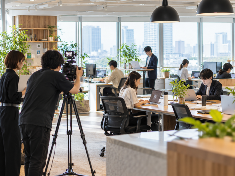 採用サイト用に社員の自然な仕事風景を撮影する制作現場