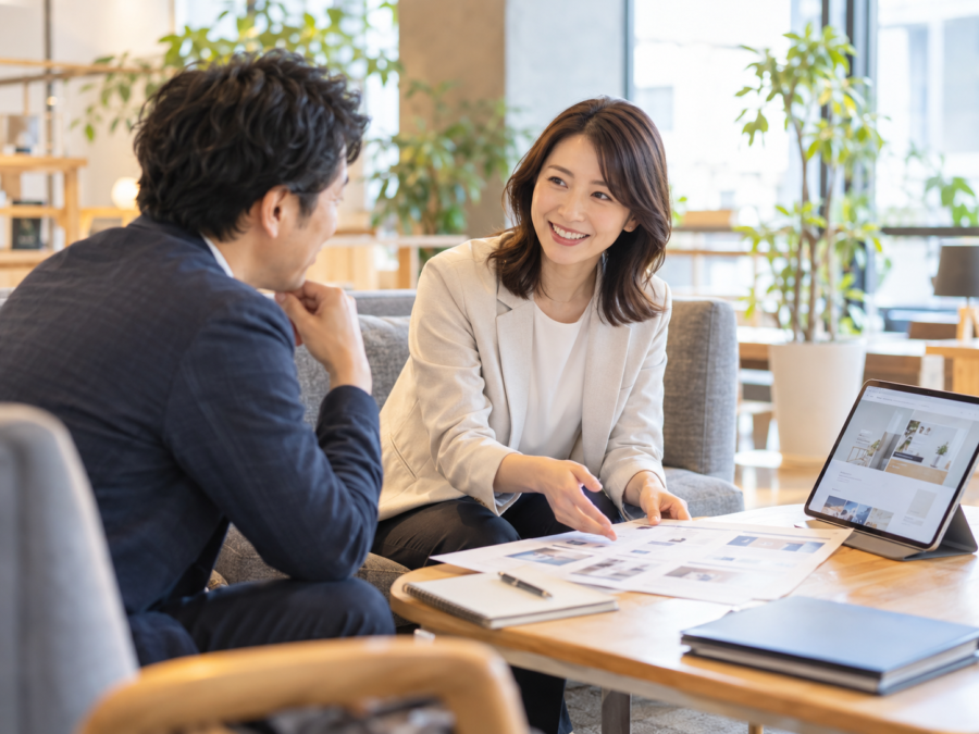 ホームページ制作について企業担当者と制作会社が相談する様子