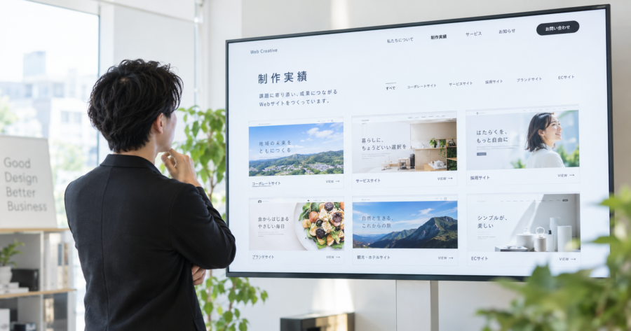 ホームページの制作実績ページを確認する企業担当者のイメージ