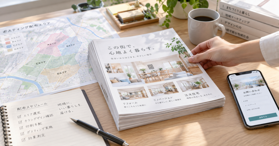 群馬でチラシ制作とポスティングの配布計画を考えるイメージ