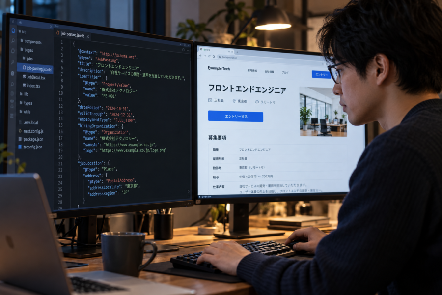 採用サイトの求人構造化データを設定するWeb制作画面